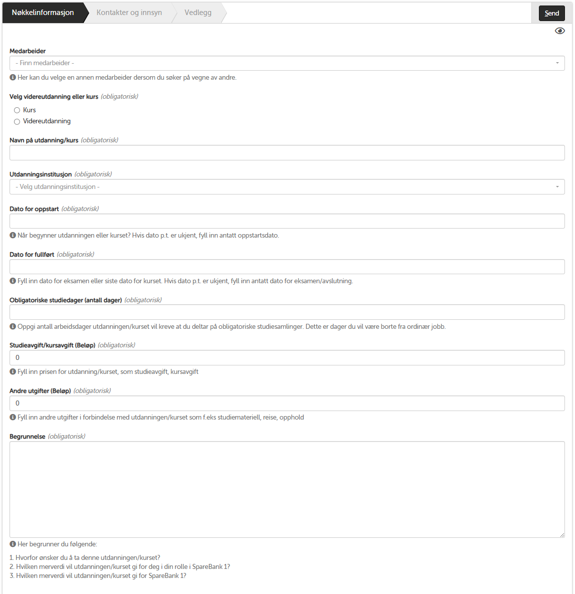 Søknadsskjema for eksterne kurs og videreutdanning