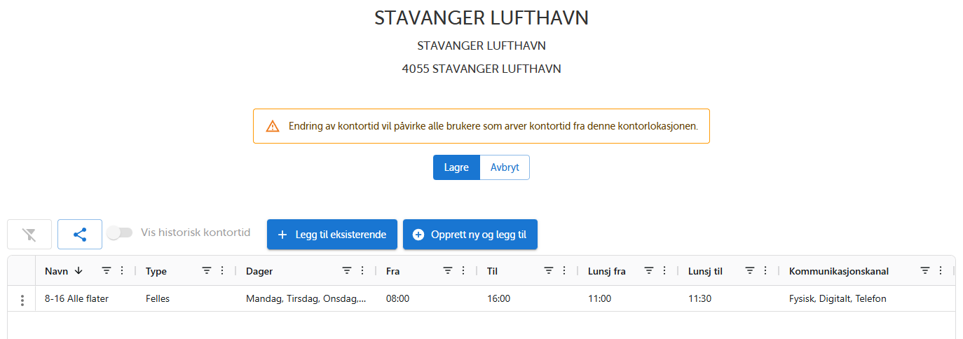 Kontorlokasjon arver til brukere
