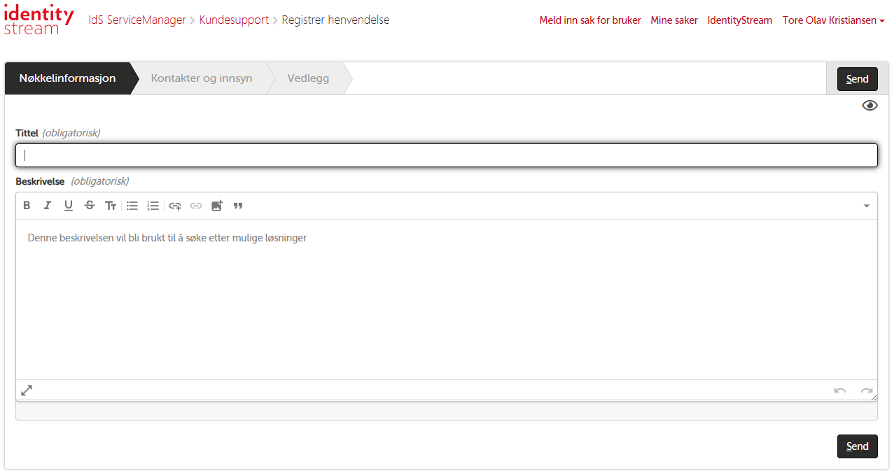Skjema for ny supporthenvendelse