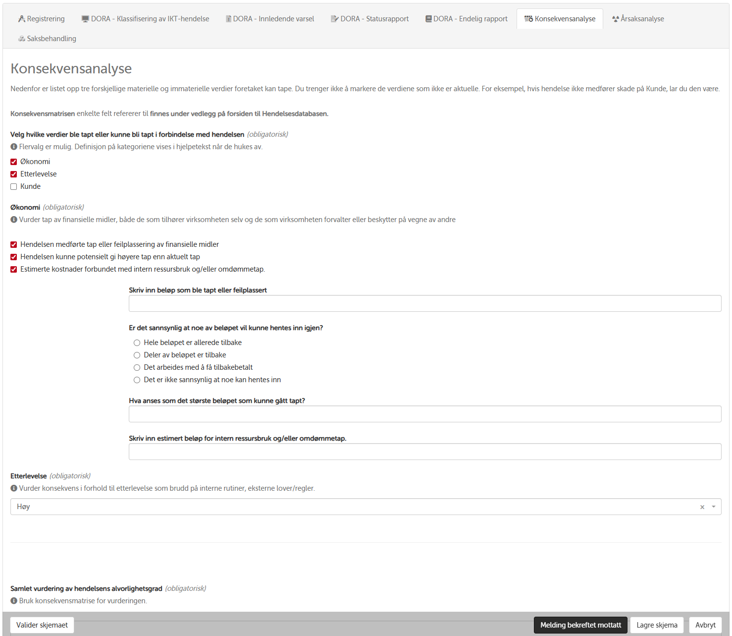 Konsekvensanalyse for hendelse