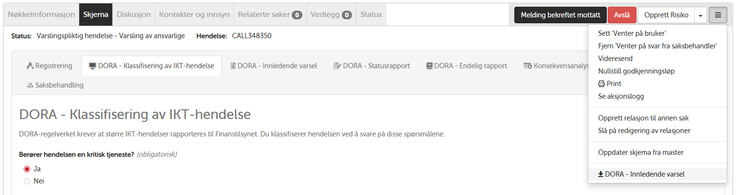 DORA-rapportering for IKT-hendelse