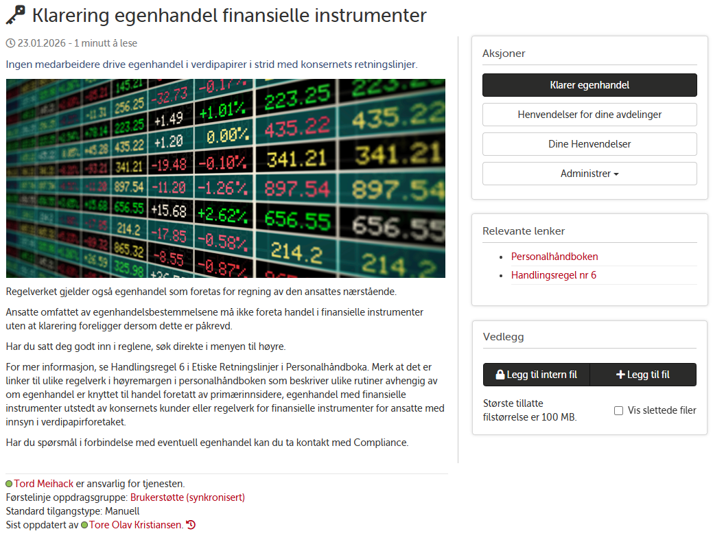 Landingsside for klarering av egenhandel