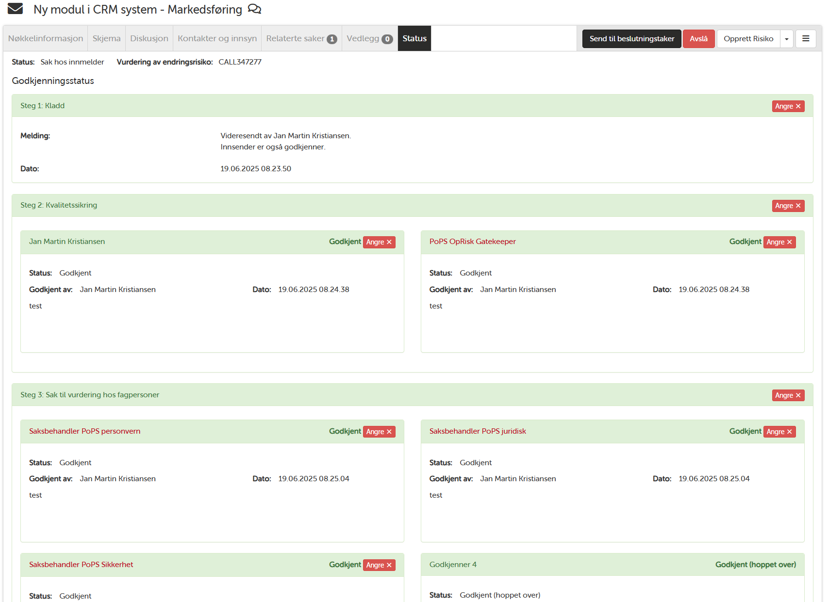 Godkjenningsflyt og statussteg i PoPS
