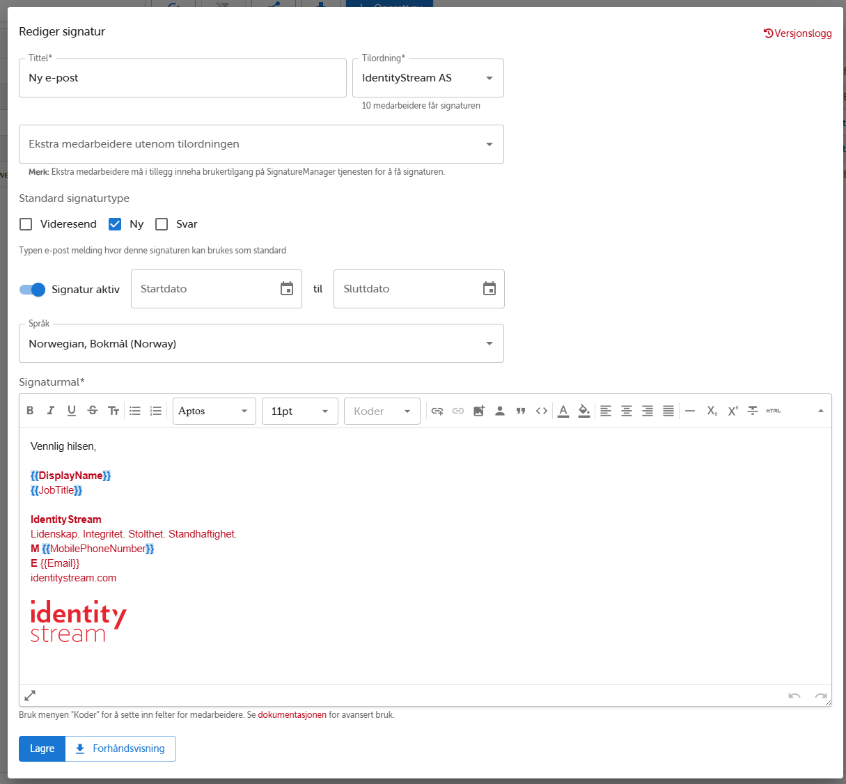 Signatur-editor skjermbilde
