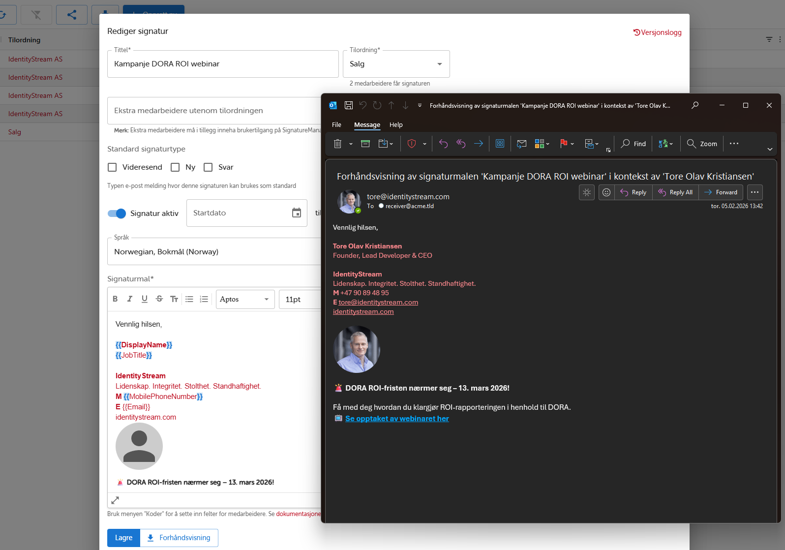 Forhåndsvisning av signatur